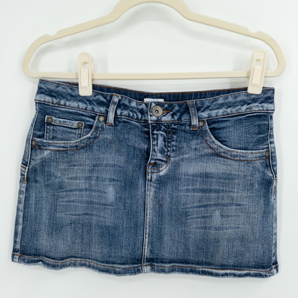 Y2K No Boundaries Stretch Denim Micro‎ Mini Skirt Junior 9 Low Rise Distressed